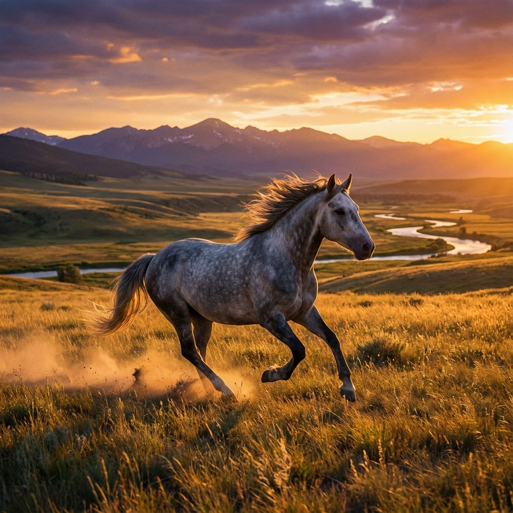 Cavalo majestoso ao pôr do sol