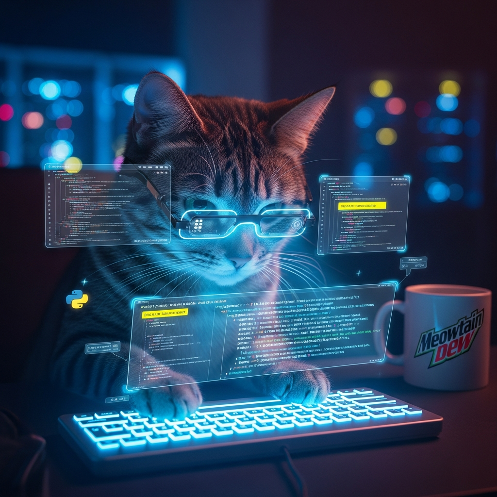 Gato Codando em Ambiente Holográfico