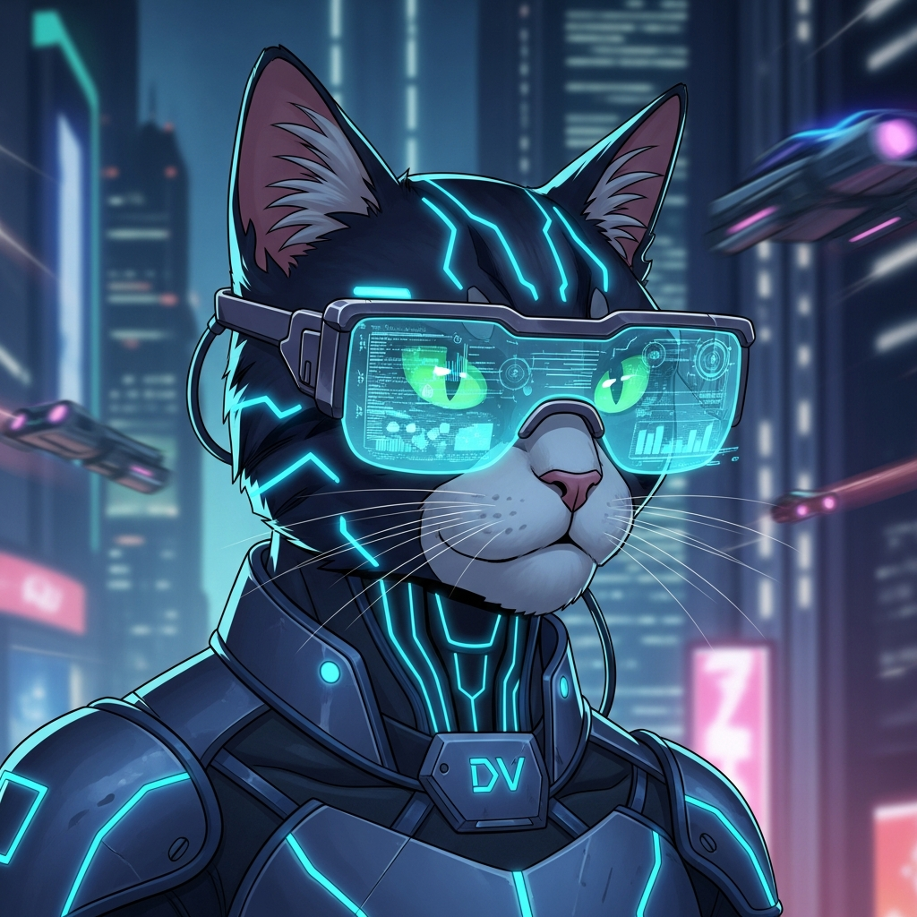 Gato Dev Futurista com Óculos AR