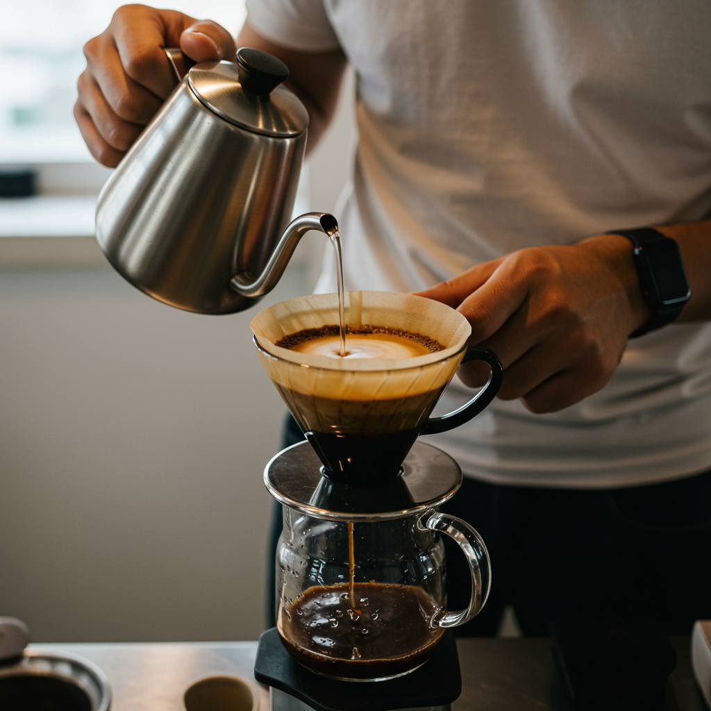 Café sendo preparado no método Hario V60